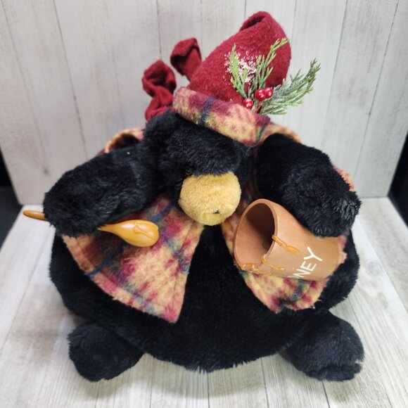 TJ Collection Christmas Bear Plush with Honey Pot & Spoon Black 9'' Tall - Picture 4 of 8